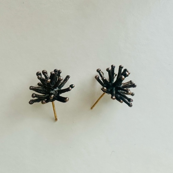 14k Vintage Sandra “Sandy” Baker Abstract Modernist Burst Urchin Earrings Silver - Picture 7 of 9